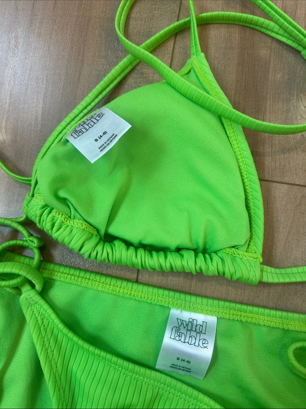 Wild Fable Neon Green Ribbed Triangle Bikini - Picture 2 of 3